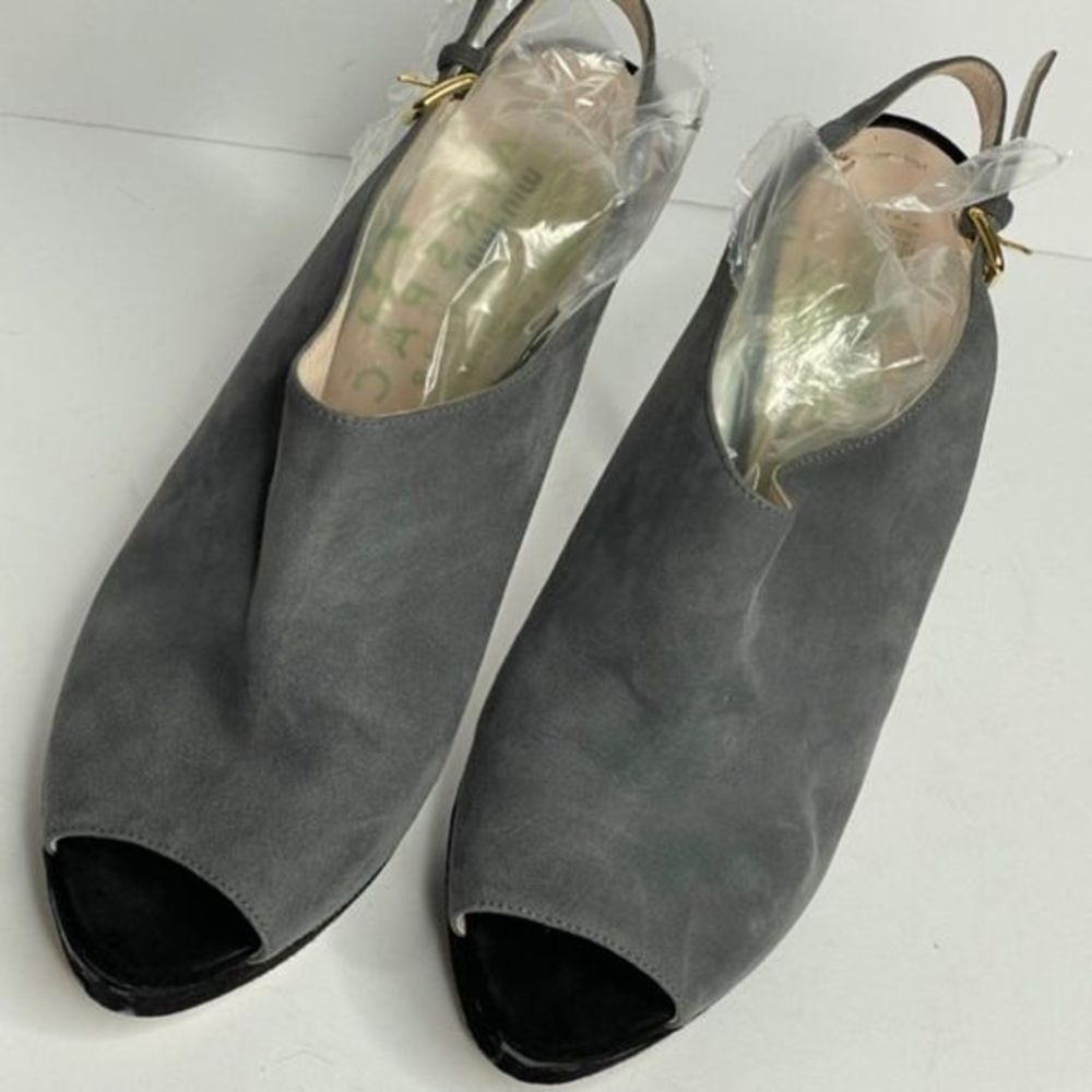Miu Miu Calzaturre Donna Gray Black Suede Pumps - Picture 2 of 8